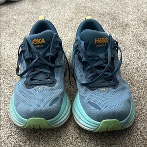 Hoka Bondi 8 Navy Blue Teal Green Running Shoes